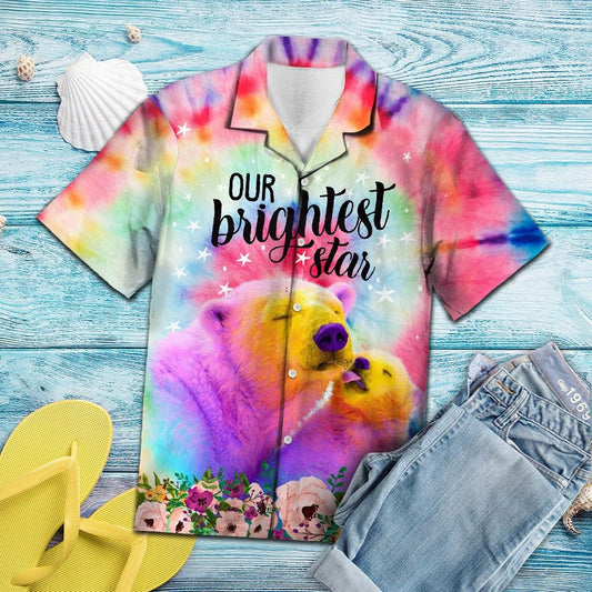 Our Brightest Star Polar Bear Tiedye Pattern Hawaiian Shirt, Hawaiian Shirt Gift, Christmas Gift
