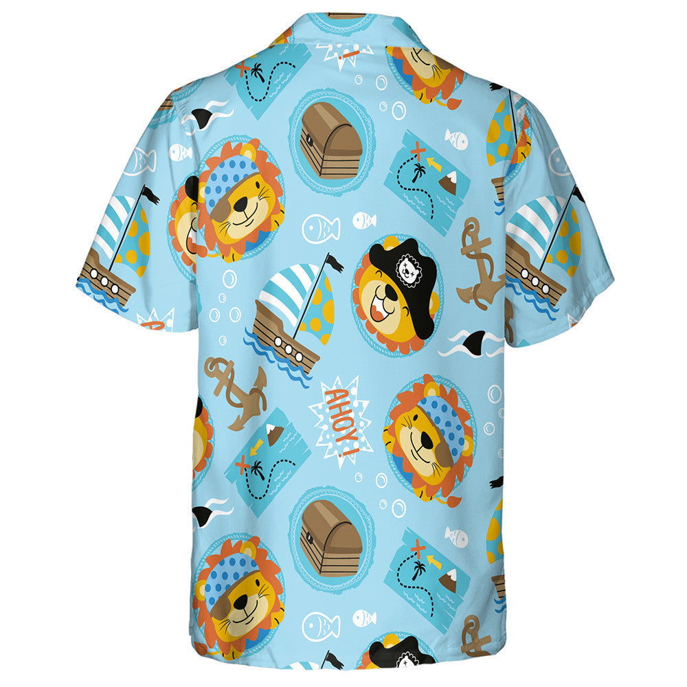 Funny Pirate Lion WIth Salt Boat And Anchor Hawaiian Shirt, Hawaiian Shirt Gift, Christmas Gift