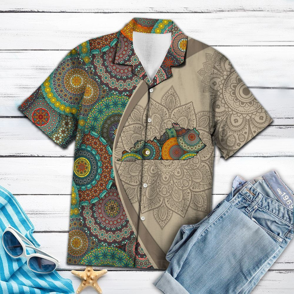 Boho Mandala Flowers With Kentucky Map Hawaiian Shirt, Hawaiian For Gift