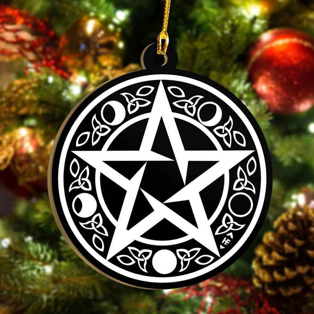 Celtic Pentacle Moon Phase Wicca Ornament, Happy Christmas Ornament, Christmas Gift, Christmas Decoration