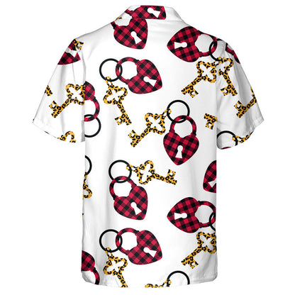 Buffalo Plaid Heart Shaped Padlock And Leopard Key Hawaiian Shirt, Hawaiian Shirt Gift, Christmas Gift