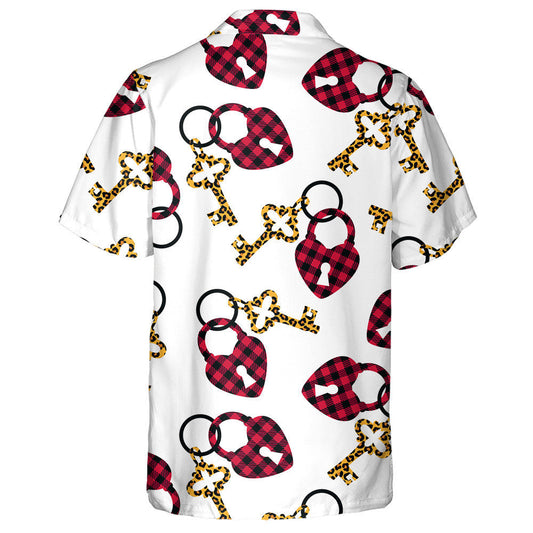 Buffalo Plaid Heart Shaped Padlock And Leopard Key Hawaiian Shirt, Hawaiian Shirt Gift, Christmas Gift