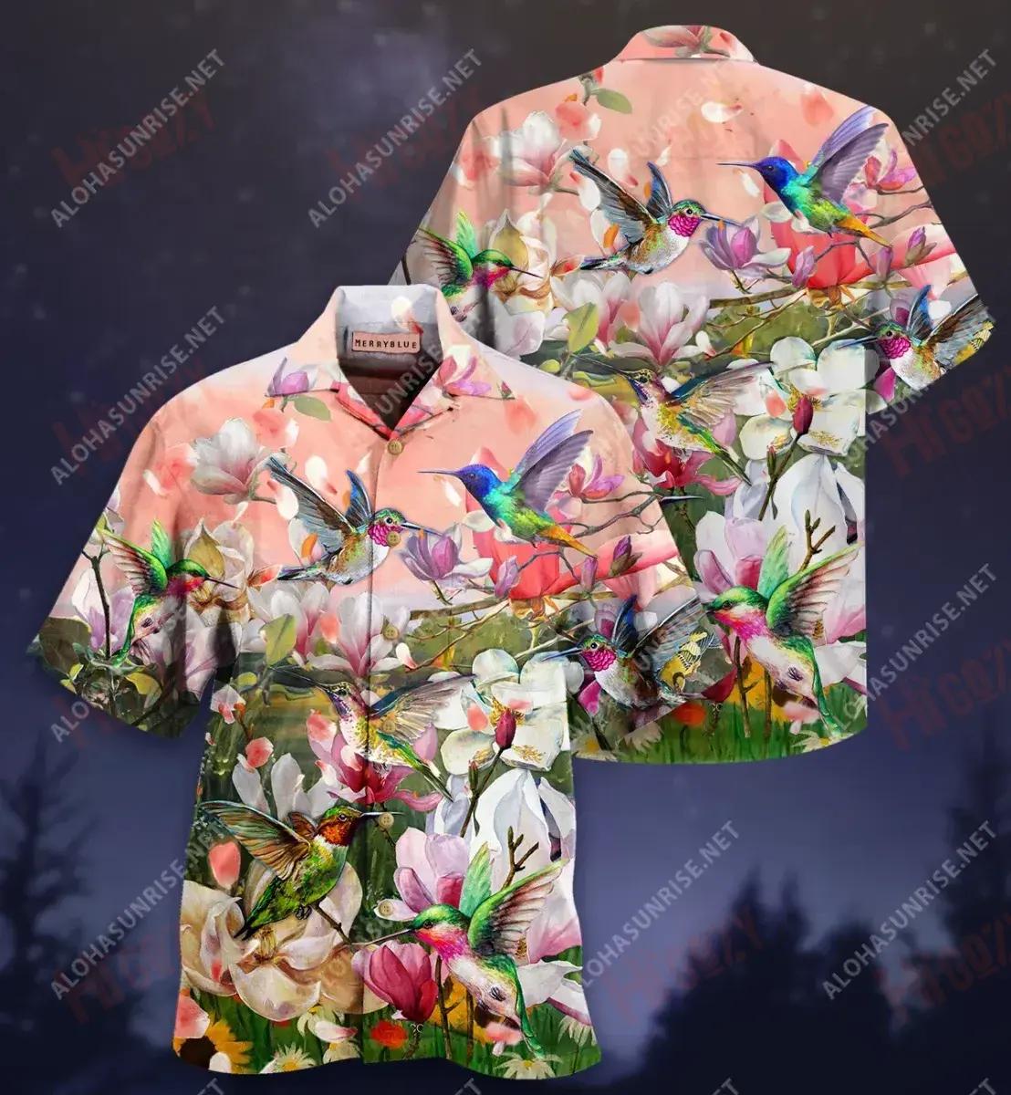 Flying Hummingbirds Blooming Magnolia Short Sleeve Shirt Hobbies Hawaiian T Shirts Best Hawaiian Shirts Hawaiian Shirts For Men, Hawaiian Shirt Gift, Christmas Gift