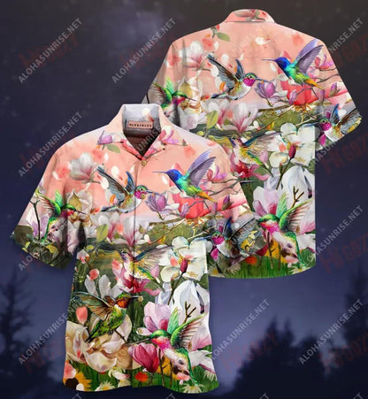 Flying Hummingbirds Blooming Magnolia Short Sleeve Shirt Hobbies Hawaiian T Shirts Best Hawaiian Shirts Hawaiian Shirts For Men, Hawaiian Shirt Gift, Christmas Gift