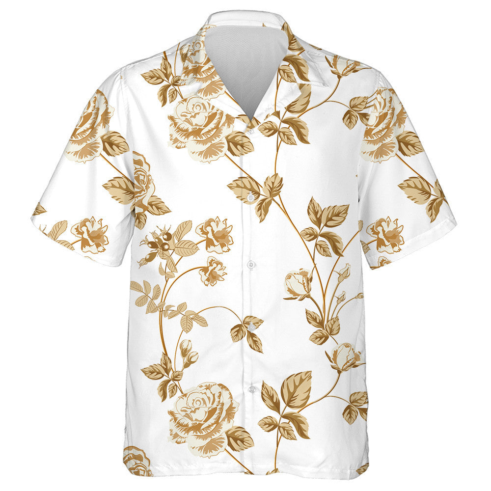 Trendy Floral Background With Golden Roses Flowers Design Hawaiian Shirt, Hawaiian Shirt Gift, Christmas Gift