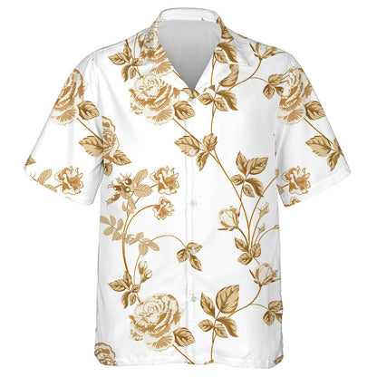Trendy Floral Background With Golden Roses Flowers Design Hawaiian Shirt, Hawaiian Shirt Gift, Christmas Gift
