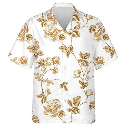 Trendy Floral Background With Golden Roses Flowers Design Hawaiian Shirt, Hawaiian Shirt Gift, Christmas Gift