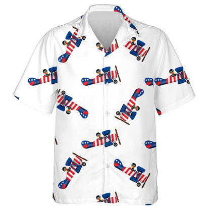 Cartoon Planet With USA Flag Pattern Independence Day Hawaiian Shirt, Hawaiian Shirt Gift, Christmas Gift