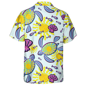 Abstract Ocean Sea Turtle Glitch And Sun Hawaiian Shirt, Hawaiian Shirt Gift, Christmas Gift