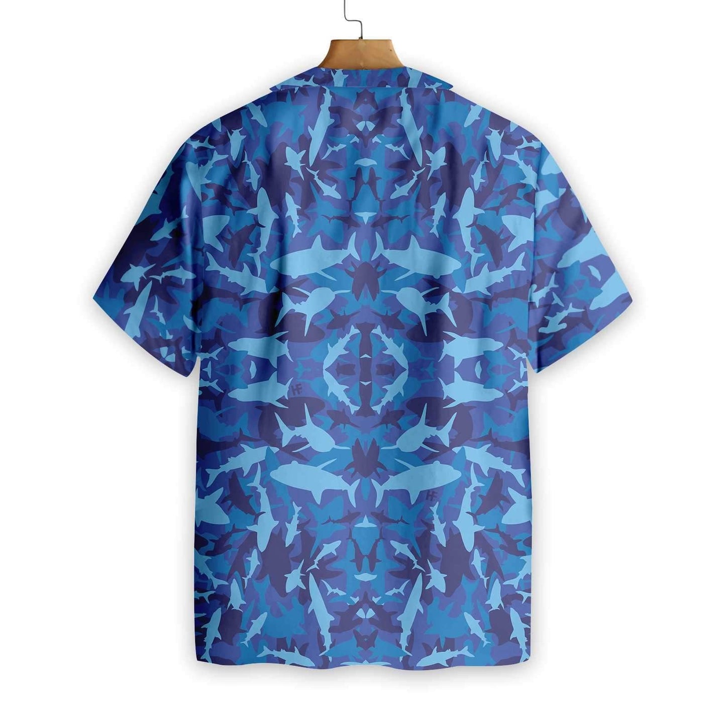 Military With Shark Blue Camo Pattern Design Hawaiian Shirt, Hawaiian Shirt Gift, Christmas Gift