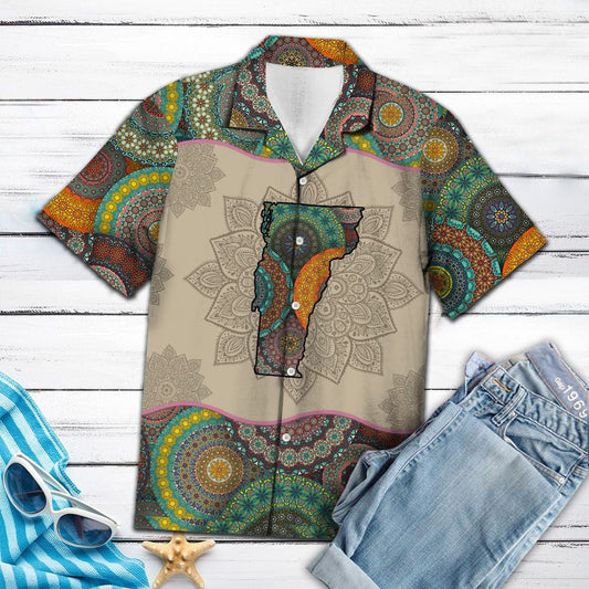 Vermont Mandala Print Vintage Style Hawaiian Shirt, Hwaiian For Gift