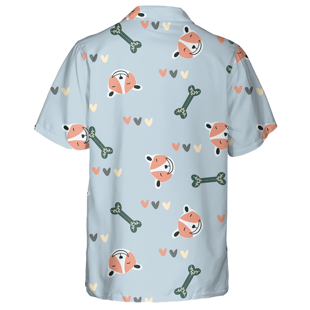 Hand Drawn Cute Dog Faces And Green Bone Hawaiian Shirt, Hawaiian Shirt Gift, Christmas Gift