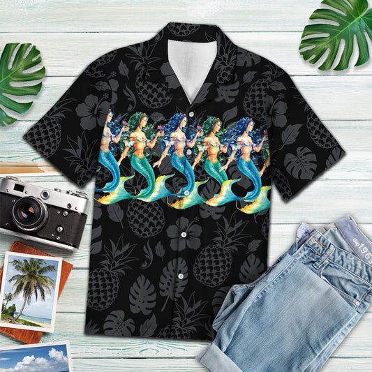 Great Mermaid Dancing With Tropical Flowers Fruits Hawaiian Shirt, Hawaiian Shirt Gift, Christmas Gift