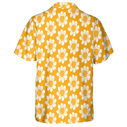Ideal Hand Painted White Sunflowers On Orange Background Hawaiian Shirt, Hawaiian Shirt Gift, Christmas Gift