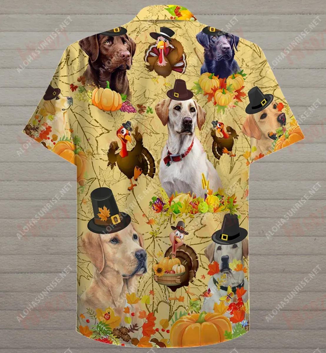 Thanksgiving With Labrador Retriever Short Hawaiian Shirt Summer Hawaiian T Shirts Tropical Shirts For Men Funny Hawaiian Shirts, Hawaiian Shirt Gift, Christmas Gift