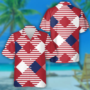 Abstract American Flag Colors Geometric Pattern Hawaiian Shirt, Hawaiian Shirt Gift, Christmas Gift