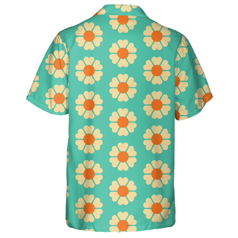 Retro Aesthetic Style Pattern With Flowers On Tuquoise Background Hawaiian Shirt, Hawaiian Shirt Gift, Christmas Gift