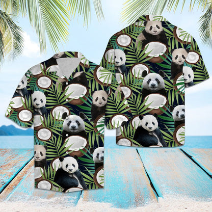 Panda Coconut Half Cut And Bamboo Leaves Design Hawaiian Shirt, Hawaiian Shirt Gift, Christmas Gift