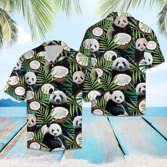 Panda Coconut Half Cut And Bamboo Leaves Design Hawaiian Shirt, Hawaiian Shirt Gift, Christmas Gift