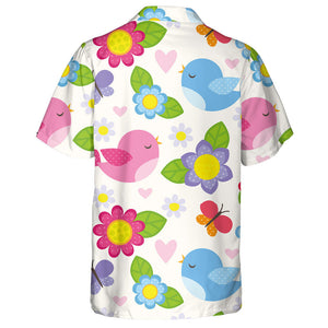 Adorable Bird With Flowers Heart And Butterfly Hawaiian Shirt, Hawaiian Shirt Gift, Christmas Gift