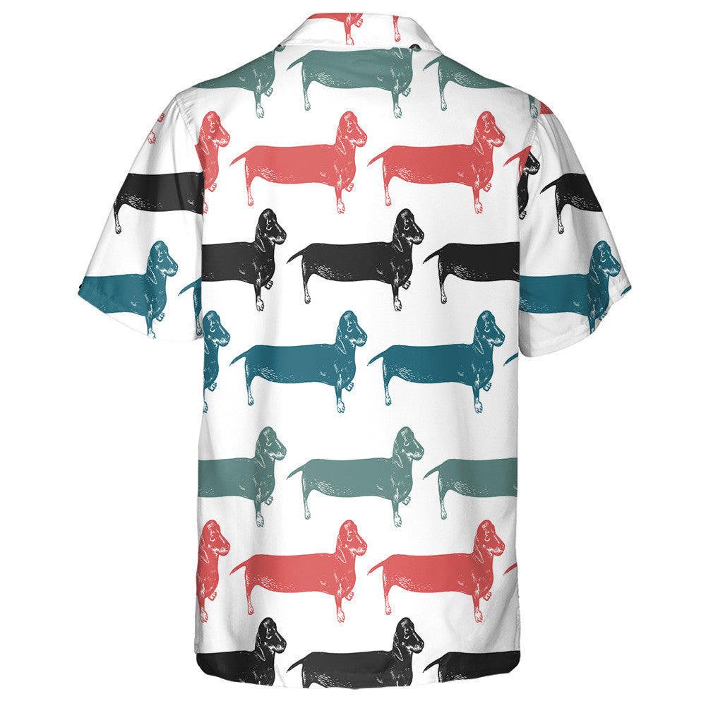 Sketch Dachshunds Long Dogs Black Red And Blue Hawaiian Shirt, Hawaiian Shirt Gift, Christmas Gift