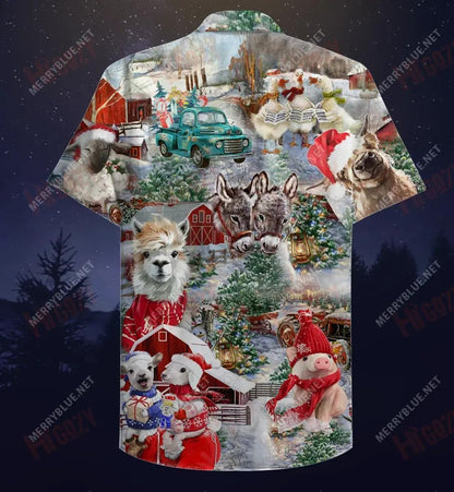 Christmas On Farm Short Hawaiian Shirt Summer Hawaiian T Shirts Vintage Hawaiian Shirts Funny Hawaiian Shirts, Hawaiian Shirt Gift, Christmas Gift