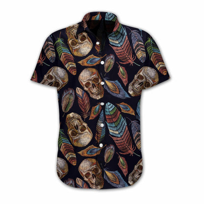 Vintage Skull With Native Feather Hawaiian Shirt, Hawaiian Shirt Gift, Christmas Gift