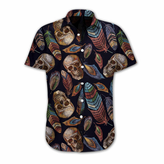 Vintage Skull With Native Feather Hawaiian Shirt, Hawaiian Shirt Gift, Christmas Gift