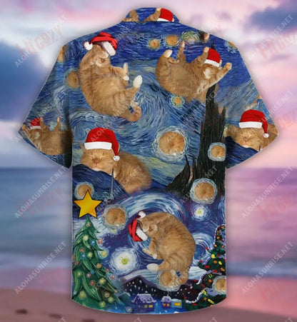 Five More Minutes Starry Cat Christmas Short Hawaiian Shirt Summer Short Sleeve Hawaiian Crazy Shirts Hawaiian Shirts For Women, Hawaiian Shirt Gift, Christmas Gift