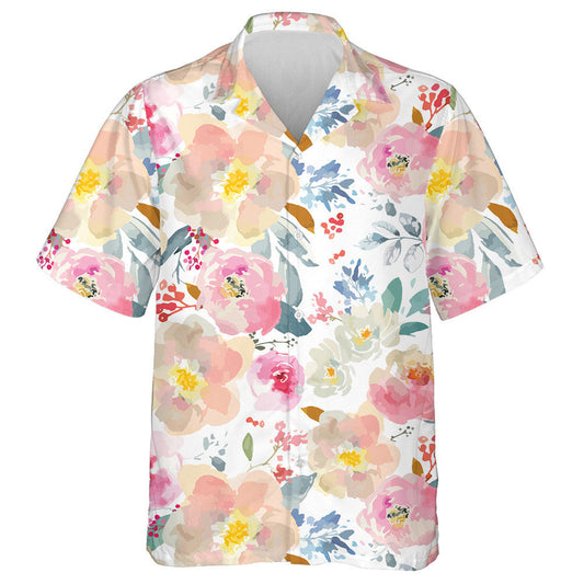 Watercolor Romantic Floral Pattern On White Background Design Hawaiian Shirt, Hawaiian Shirt Gift, Christmas Gift