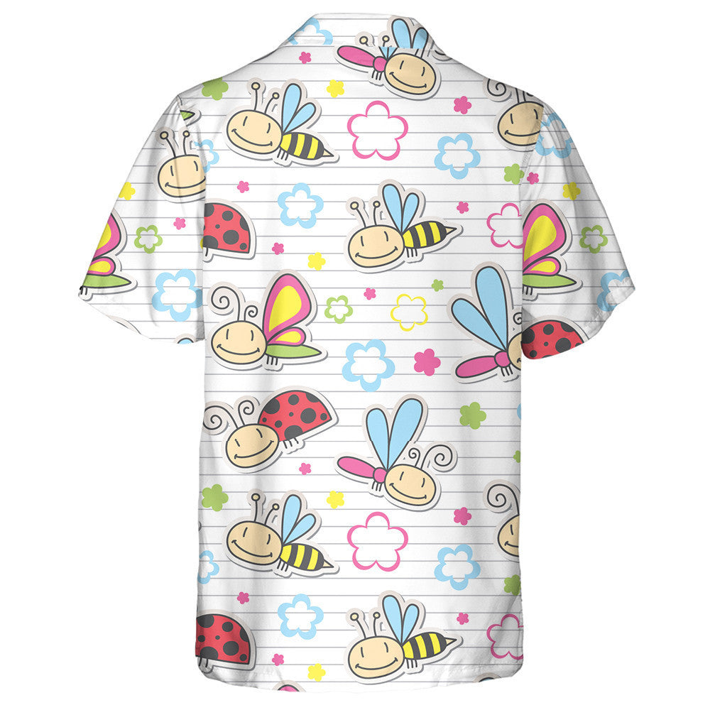 Hand Drawn Peony Cute Insects And Flowers Butterfly Hawaiian Shirt, Hawaiian Shirt Gift, Christmas Gift