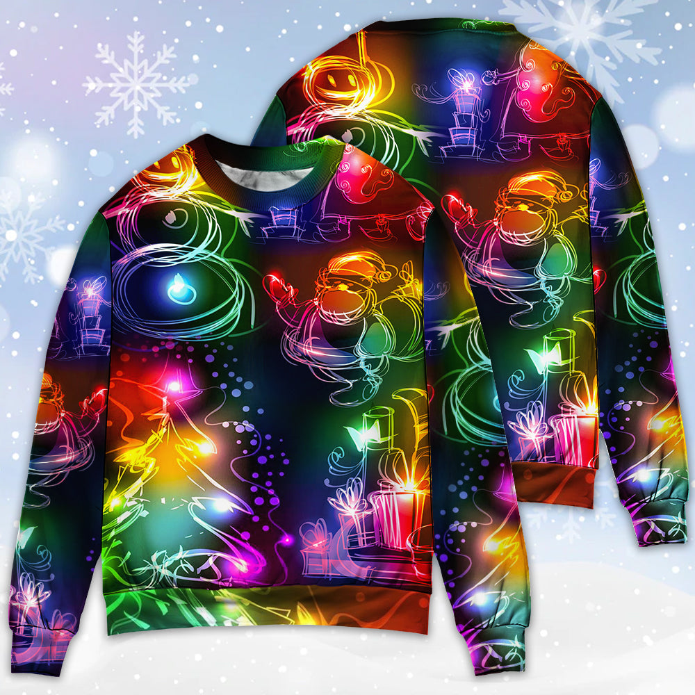 Christmas Santa Claus Tree Snowman Neon Light Style Ugly Christmas Sweater, Christmas Gift, Gift Christmas 2024
