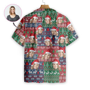 Christmas Decoration Woman With Santa Hat Custom Photo Hawaiian Shirt, Hawaiian Shirt Gift, Christmas Gift.