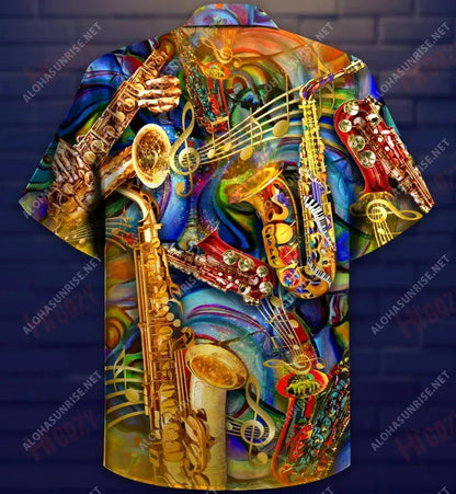 Feeling With Saxophone Melody Unisex Short Sleeve Shirt Vacation Hawaiian T Shirts Best Hawaiian Shirts Hawaiian Shirts For Women, Hawaiian Shirt Gift, Christmas Gift