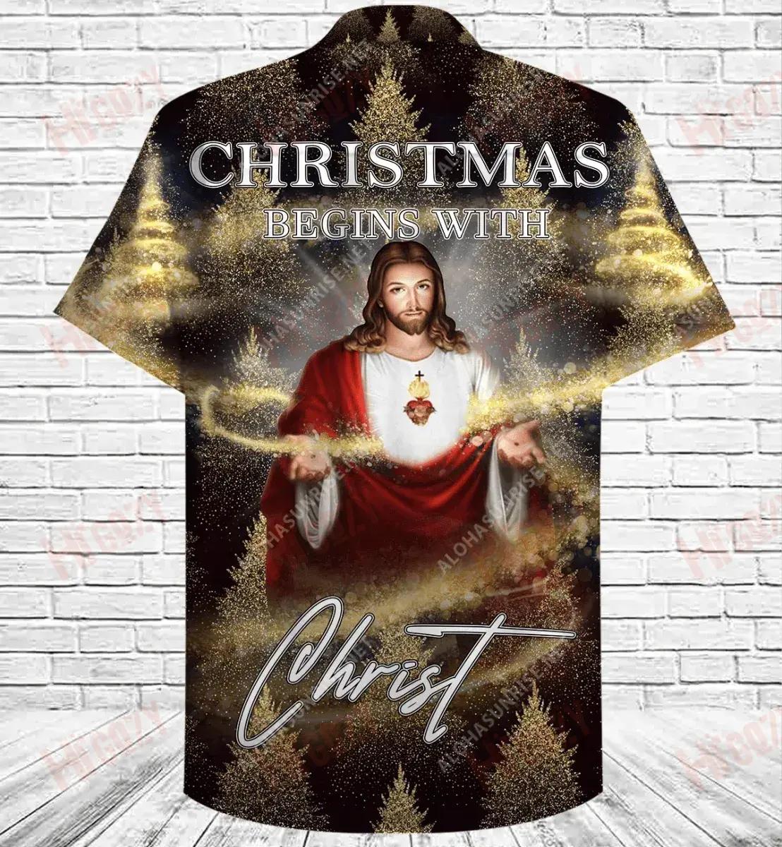 Christmas Begins With Jesus Short Hawaiian Shirt Vacation Aloha Shirt Best Hawaiian Shirts Hawaiian Shirts For Women, Hawaiian Shirt Gift, Christmas Gift
