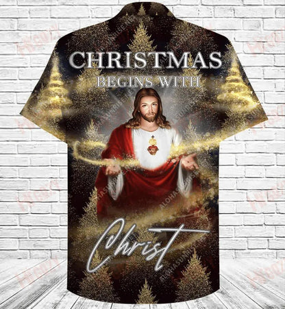 Christmas Begins With Jesus Short Hawaiian Shirt Vacation Aloha Shirt Best Hawaiian Shirts Hawaiian Shirts For Women, Hawaiian Shirt Gift, Christmas Gift