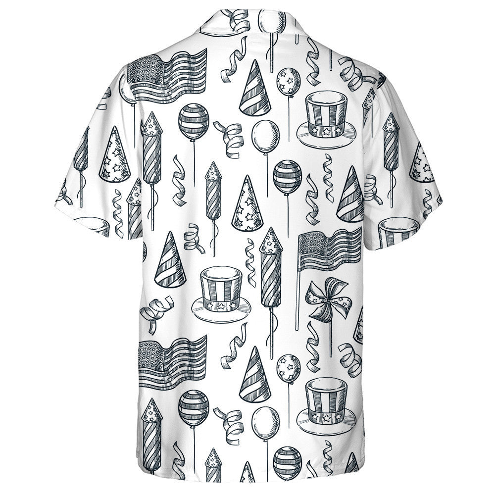 American National Symbols Sketch Illustration In Black And White Hawaiian Shirt, Hawaiian Shirt Gift, Christmas Gift
