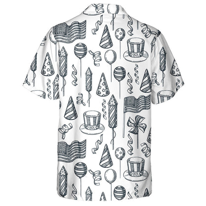 American National Symbols Sketch Illustration In Black And White Hawaiian Shirt, Hawaiian Shirt Gift, Christmas Gift