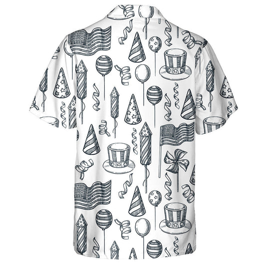 American National Symbols Sketch Illustration In Black And White Hawaiian Shirt, Hawaiian Shirt Gift, Christmas Gift