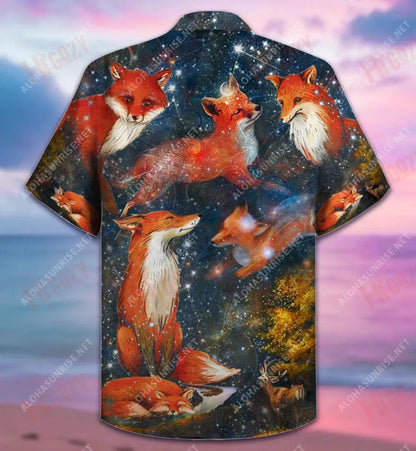 The Fox In The Starlight Unisex Short Hawaiian Shirt Hobbies Hawaiian T Shirts Tactical Hawaiian Shirt Funny Hawaiian Shirts, Hawaiian Shirt Gift, Christmas Gift