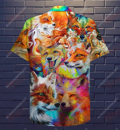 Corlorful Fox Hawaiian Shirt Vacation Short Sleeve Best Hawaiian Shirts Funny Hawaiian Shirts, Hawaiian Shirt Gift, Christmas Gift