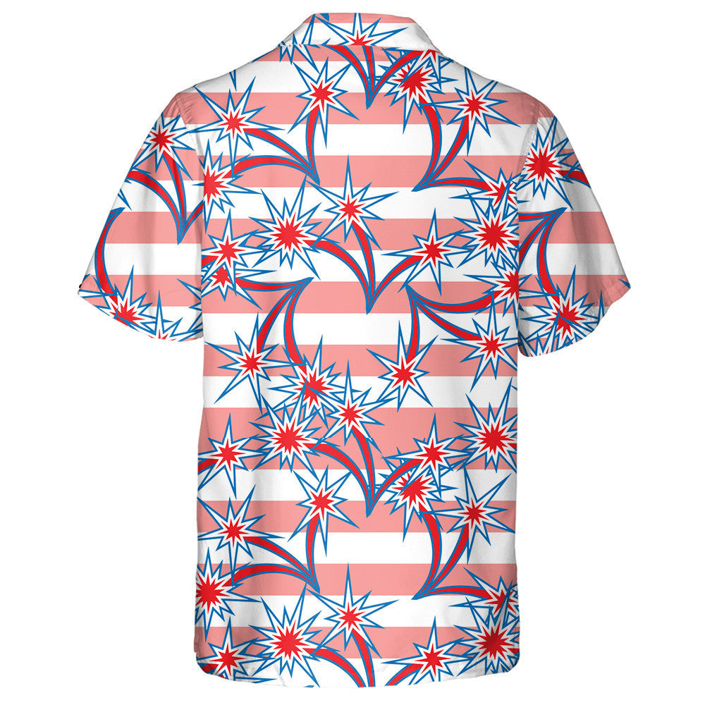 Striking Shooting Stars On Red And White Striped Background Hawaiian Shirt, Hawaiian Shirt Gift, Christmas Gift