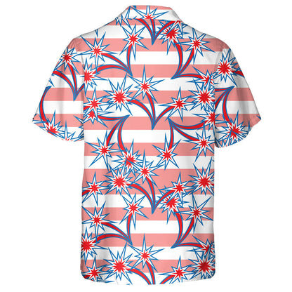 Striking Shooting Stars On Red And White Striped Background Hawaiian Shirt, Hawaiian Shirt Gift, Christmas Gift