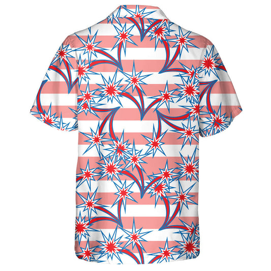 Striking Shooting Stars On Red And White Striped Background Hawaiian Shirt, Hawaiian Shirt Gift, Christmas Gift
