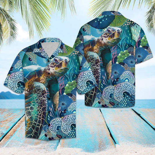 Turtle The Beauty Of Coral Design Hawaiian Shirt, Hawaiian For Gift