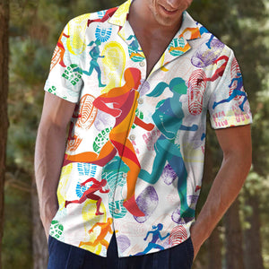 Colorful Footprint Gift For Running Lovers Pattern Hawaiian Shirt, Hawaiian Shirt Gift, Christmas Gift