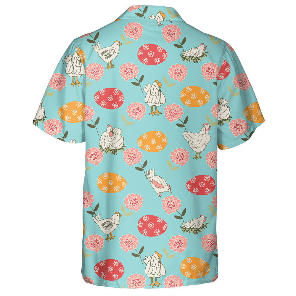 Funny Chicken With Colorful Eggs And Flowers Hawaiian Shirt, Hawaiian Shirt Gift, Christmas Gift