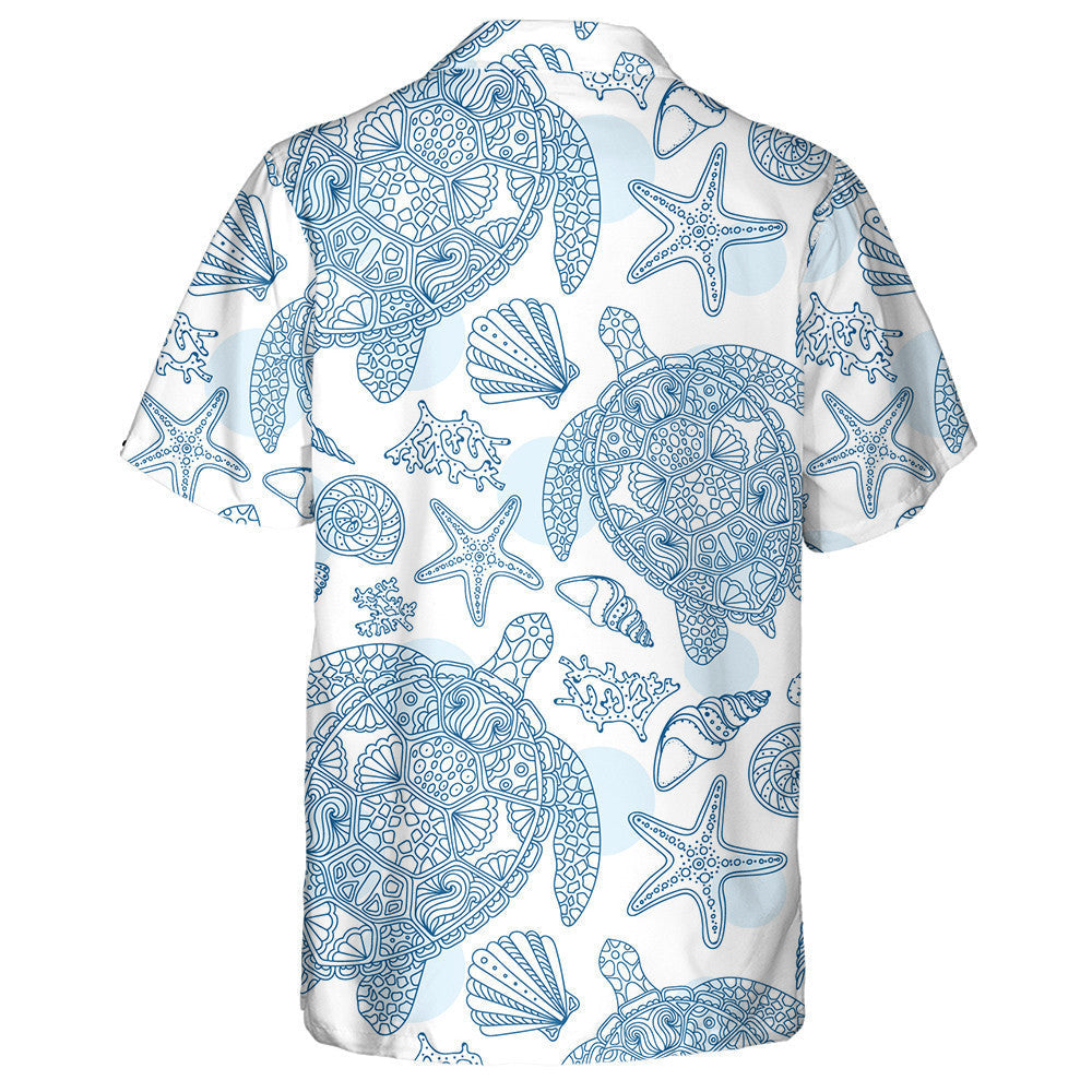 Summer Vacation With Swimming Blue Turtle Doodles Hawaiian Shirt, Hawaiian Shirt Gift, Christmas Gift