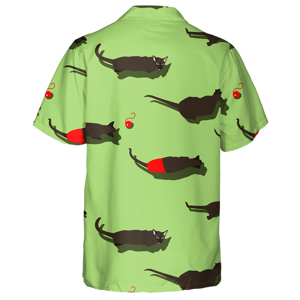 Black Oriental Cat On Green Background Hawaiian Shirt, Hawaiian For Gift