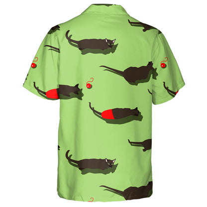 Black Oriental Cat On Green Background Hawaiian Shirt, Hawaiian For Gift